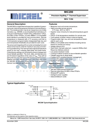 MIC280-0BM6 datasheet - Precision IttyBitty Thermal Supervisor