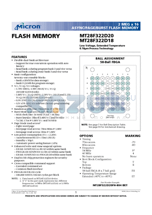 MT28F322D18FH-704TET datasheet - FLASH MEMORY