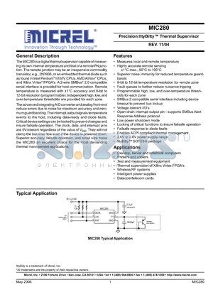 MIC280-0YM6 datasheet - Precision IttyBitty Thermal Supervisor