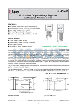 SPX1582T5 datasheet - 3A Ultra Low Dropout Voltage Regulator