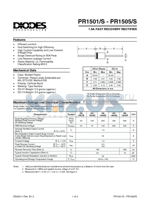 PR1505 datasheet - 1.5A FAST RECOVERY RECTIFIER