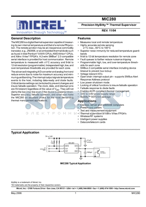 MIC280-6BM6 datasheet - Precision IttyBitty Thermal Supervisor