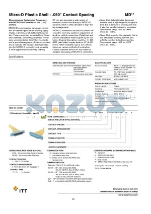 RMDB1-15PL001L datasheet - Micro-D Plastic Shell - .050 Contact Spacing