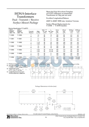 T-13555 datasheet - ISDN S-Interface Transformers