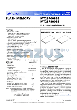 MT28F800B3SG-9T datasheet - FLASH MEMORY