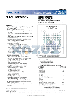MT28F642D18 datasheet - FLASH MEMORY