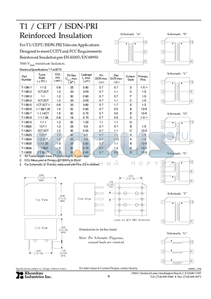 T-13614 datasheet - T1 / CEPT / ISDN-PRI Reinforced Insulation