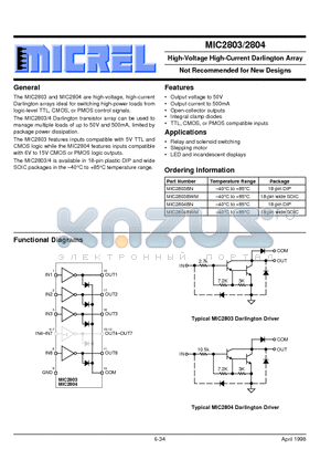 MIC2803BN datasheet - High-Voltage High-Current Darlington Array