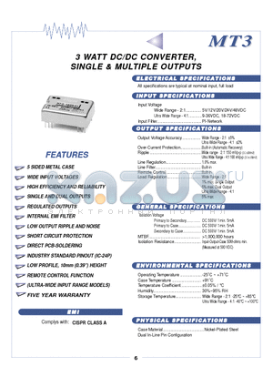 MT3-0512SI datasheet - 3 WATT DC/DC CONVERTER, SIINGLE & MULTIIPLE OUTPUTS