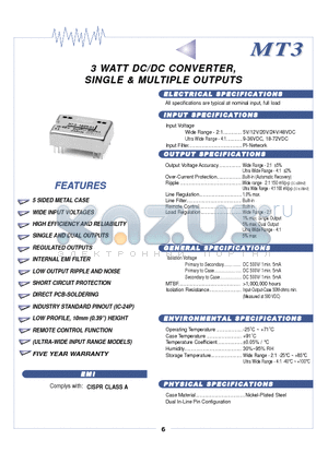 MT3-0512WI datasheet - 3 WATT DC/DC CONVERTER, SIINGLE & MULTIIPLE OUTPUTS