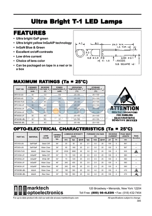 MT3003B-UBL datasheet - Marktech 3mm Ultra Bright Y G LEDs