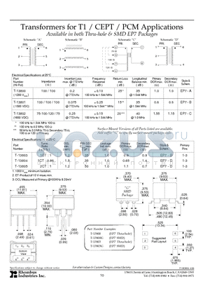 T-13801 datasheet - Transformers for T1 / CEPT / PCM Applications