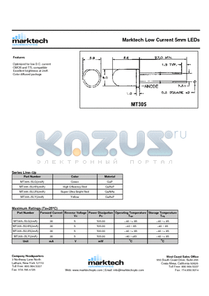 MT305 datasheet - Marktech Low Current 5mm LEDs