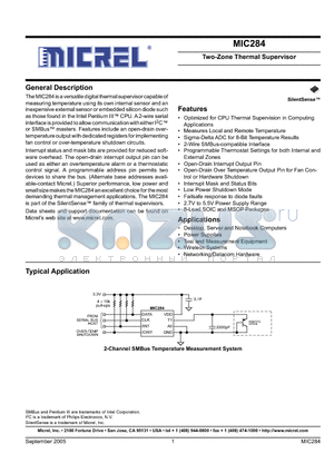 MIC284-0YM datasheet - Two-Zone Thermal Supervisor