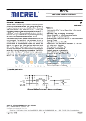 MIC284-2BM datasheet - Two-Zone Thermal Supervisor