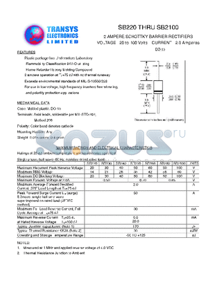 SB260 datasheet - 2 AMPERE SCHOTTKY BARRIER RECTIFIERS