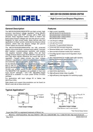 MIC29150 datasheet - High-Current Low-Dropout Regulators