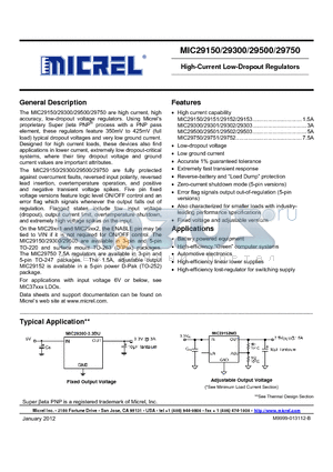 MIC29150-12WU datasheet - High-Current Low-Dropout Regulators