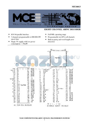 MT34013 datasheet - EIGHT CHANNEL ARINC DECODER