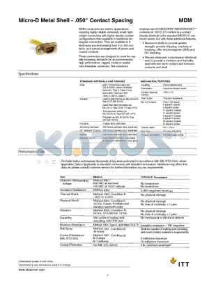 RMDM-10P10PL001B1-A30 datasheet - Micro-D Metal Shell - .050 Contact Spacing