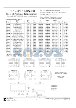 T-14418 datasheet - T1 / CEPT / ISDN-PRI SMD 12 Pin Dual Transformers