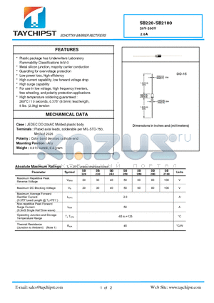 SB280 datasheet - SCHOTTKY BARRIER RECTIFIERS