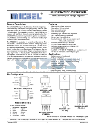 MIC29201-3.3BU datasheet - 400mA Low-Dropout Voltage Regulator