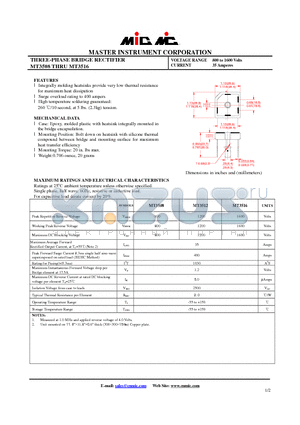 MT3516 datasheet - THREE-PHASE BRIDGE RECTIFIER