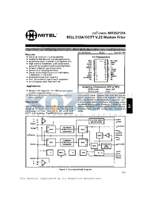 MT35212AE datasheet - BELL 212A/CCITT V.22 Modem Filter