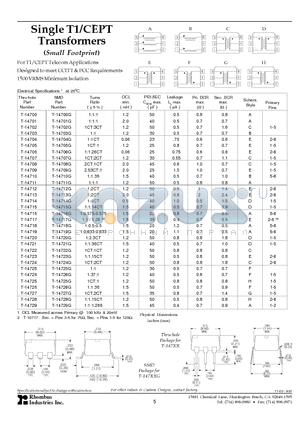 T-14704 datasheet - Single T1/CEPT Transformers