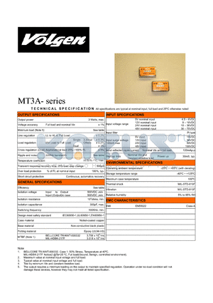 MT3A datasheet - All specifications are typical at nominal input, full load and 25jC otherwise noted