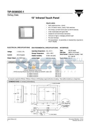TIP-5038SDE-1 datasheet - 15 Infrared Touch Panel