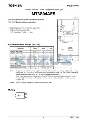 MT3S04AFS datasheet - VHF~UHF Band Low-Noise Amplifier Applications