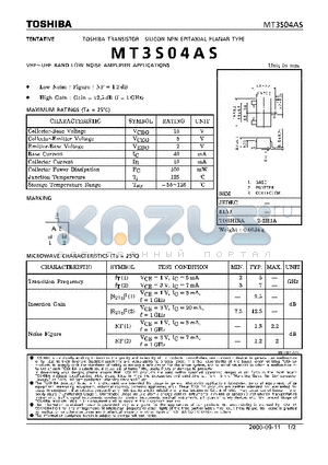 MT3S04AS datasheet - SILICON NPN EPITAXIAL PLANAR TYPE