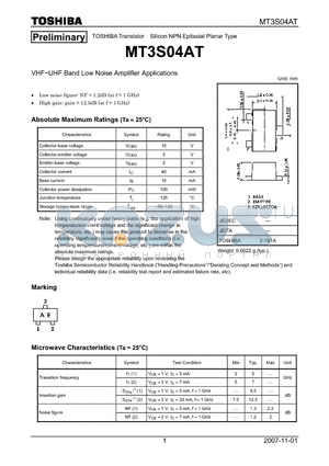 MT3S04AT datasheet - VHF~UHF Band Low Noise Amplifier Applications