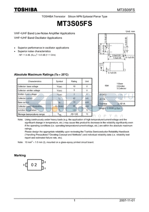 MT3S05FS datasheet - VHF~UHF Band Low-Noise Amplifier Applications