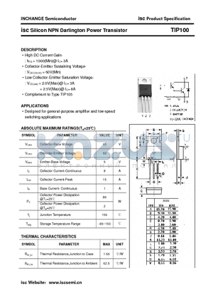 TIP100 datasheet - isc Silicon NPN Darlington Power Transistor