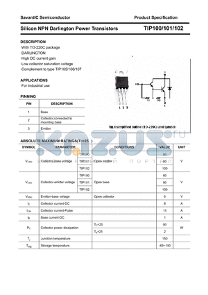 TIP100 datasheet - Silicon NPN Darlington Power Transistors