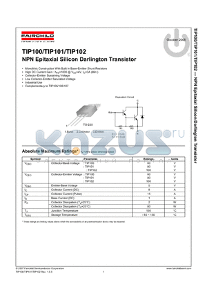 TIP100_08 datasheet - NPN Epitaxial Silicon Darlington Transistor