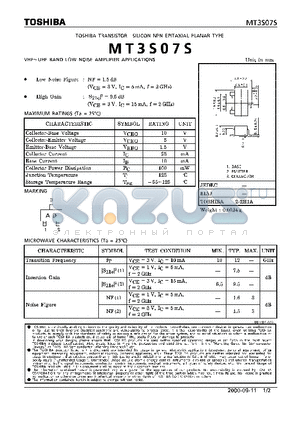 MT3S07S datasheet - TRANSISTOR SILICON NPN EPITAXIAL PLANAR TYPE