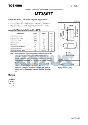 MT3S07T_07 datasheet - VHF~UHF Band Low Noise Amplifier Applications