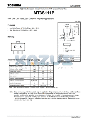 MT3S111P datasheet - VHF-UHF Low-Noise, Low-Distortion Amplifier Applications