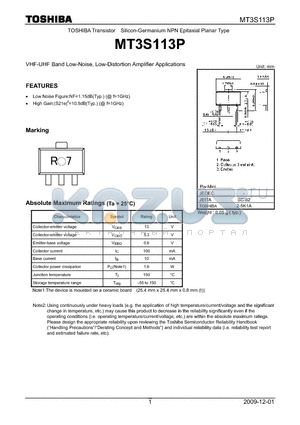 MT3S113P datasheet - VHF-UHF Band Low-Noise, Low-Distortion Amplifier Applications
