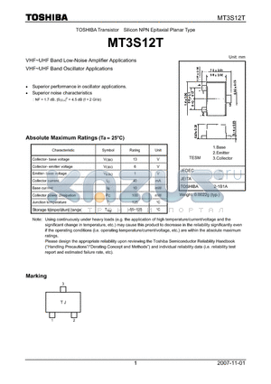 MT3S12T datasheet - VHF~UHF Band Low-Noise Amplifier Applications