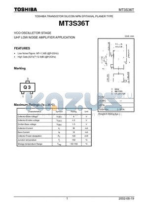 MT3S36T datasheet - TRANSISTOR SILICON NPN EPITAXIAL PLANER TYPE