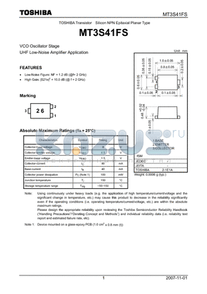 MT3S41FS datasheet - UHF Low-Noise Amplifier Application