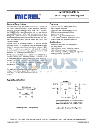 MIC29310-3.3BU datasheet - 3A Fast-Response LDO Regulator