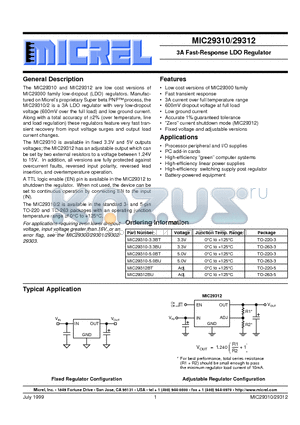 MIC29310-5.0BT datasheet - 3A Fast-Response LDO Regulator