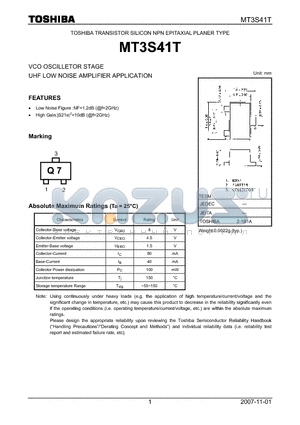 MT3S41T_07 datasheet - UHF LOW NOISE AMPLIFIER APPLICATION