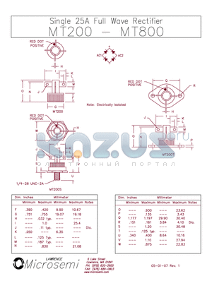 MT400 datasheet - Single 25A Full Wave Rectifier